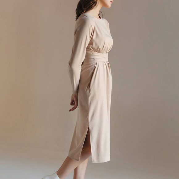 NWT Nich Linen “Audrey” Beige Midi Dress Size S - Picture 4 of 13